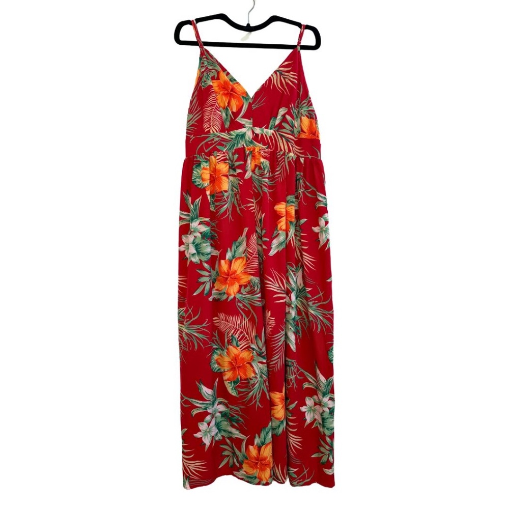 Hawaiian Red Floral Maxi Sundress for Summer